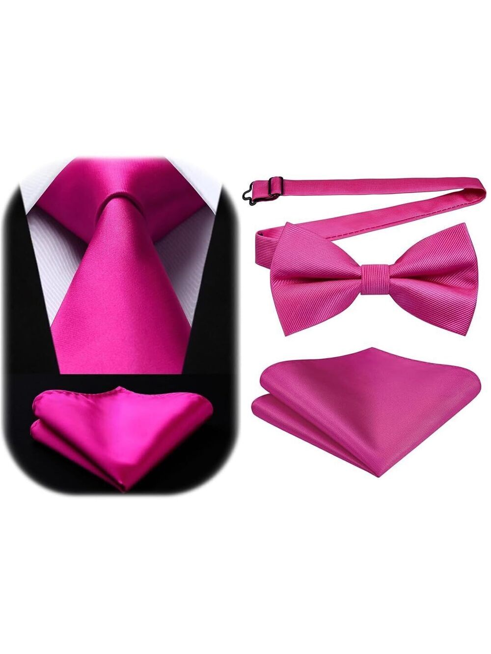 3403 Hot Pink Necktie Handkerchief Elegant Blush Silk ties and Pocket